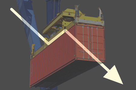 Composing with a falling share price and a container as a symbol of a declining (world) economy