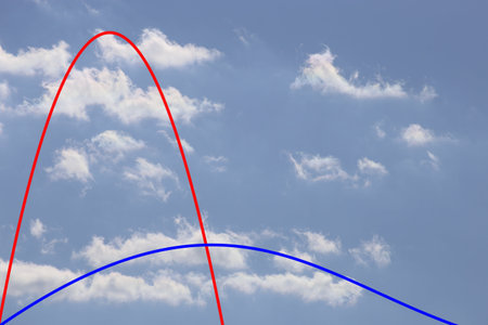 A steep red line and a flat blue line as a symbol to flatten the curve with regard to infections...