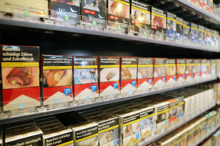 Cigarettes and tobacco products in a shop (Ludwigshafen, Germany, 07/07/2020)