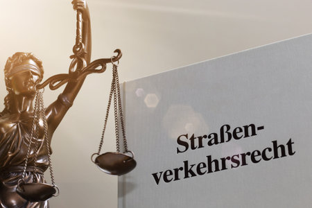 Symbol image: Reference book traffic law and a Justitia with the german title...