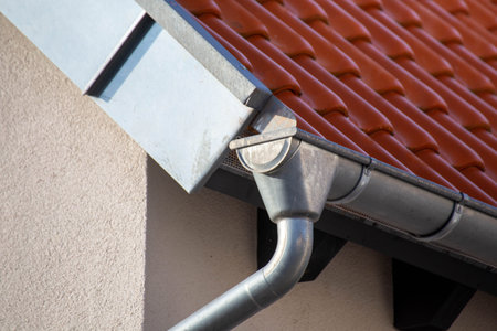 Roof gutter on a new tiled roof