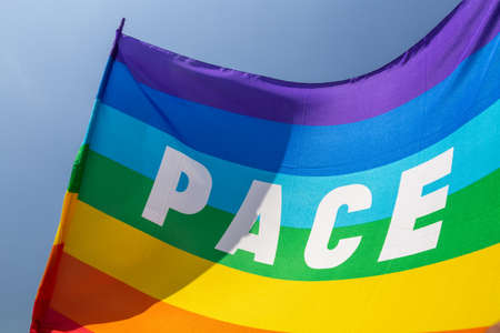 Peace flag with the inscription PACEの写真素材