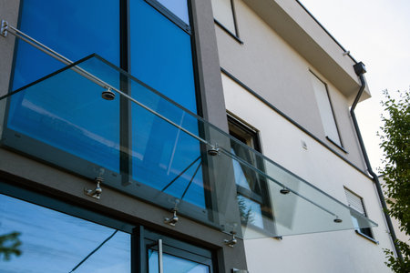 New glass canopy on a residential buildingの写真素材