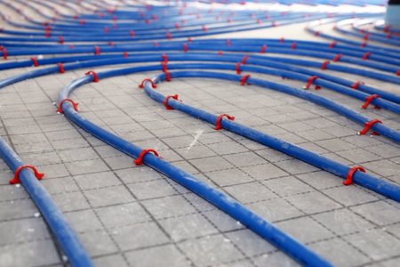 Underfloor heating system on a building siteの写真素材