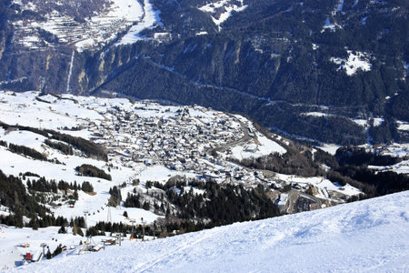 Fiss in Tyrol from above in winterの写真素材