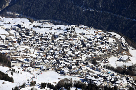 Fiss in Tyrol from above in winterの写真素材