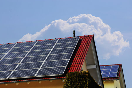 Single family house with photovoltaic systemの写真素材