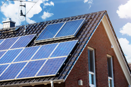 Single family house with photovoltaic systemの写真素材