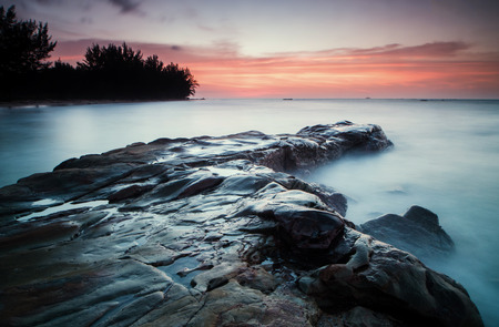 Long exposure sunset seascape at Kudat Sabah Malaysia. image contain soft focus due to long exposure.の写真素材