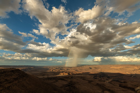 A dramatic cloudy landscape taken at sunset on a stormy day on top of the arid and stark Fish River...