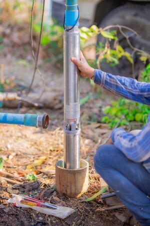 Submersible pumps drainage system dewater construction sites, solutions to groundwater problems using deep wells.の写真素材