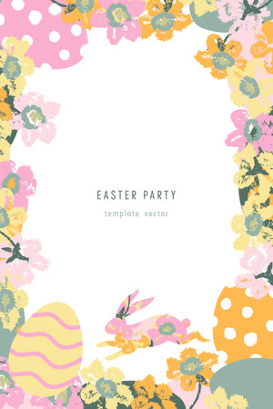 Easter background with eggs, flowers and bunny. Vector illustration.のイラスト素材