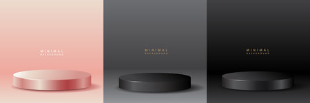 Realistic 3d black round podium for product presentation. Vector illustrationのイラスト素材