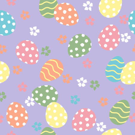 Seamless pattern with Easter eggs and flowers. Vector illustration.のイラスト素材