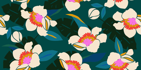 Hand drawn flowers, seamless patterns with floral for fabric, textiles, clothing, wrapping paper,...