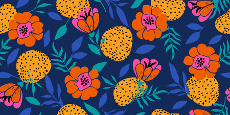 Hand drawn flowers, seamless patterns with floral for fabric, textiles, clothing, wrapping paper,...