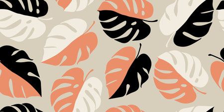Monstera leaf seamless pattern, hand drawn botanical, spring and Summer time, green style, natural...