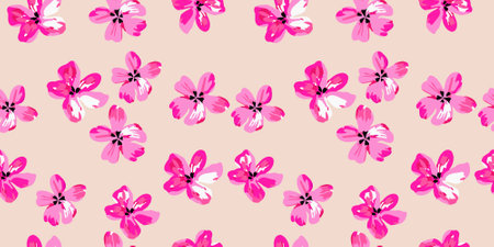 Hand drawn flowers, seamless patterns with floral for fabric, textiles, clothing, wrapping paper, cover, banner, interior decor, abstract backgrounds. Vector illustration.のイラスト素材