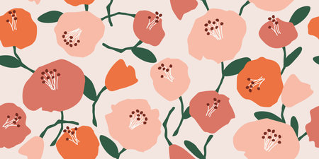 Hand drawn flowers, seamless patterns with floral for fabric, textiles, clothing, wrapping paper,...