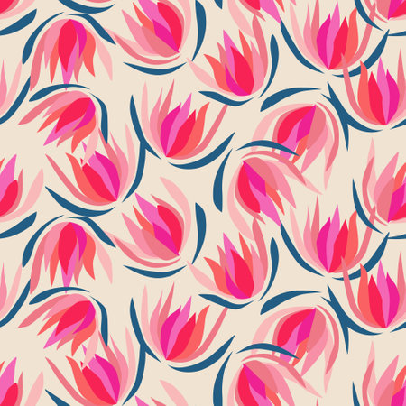 Exotic hand drawn flowers, seamless patterns with floral for fabric, textiles, clothing, wrapping paper, cover, banner, home decor, abstract backgrounds. vector illustration.のイラスト素材