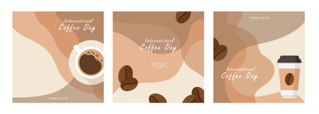 Set of sketch banners with coffee beans and leaves on minimal background for invitations, cards, banner, poster, cover, cafe menu or another template design. vector illustration.のイラスト素材