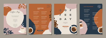 Set of sketch banners with coffee beans and leaves on minimal background for invitations, cards, banner, poster, cover, cafe menu or another template design. vector illustration.のイラスト素材