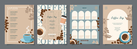 Set of sketch banners with coffee beans and leaves on minimal background for invitations, cards, banner, poster, cover, cafe menu or another template design. vector illustration.のイラスト素材