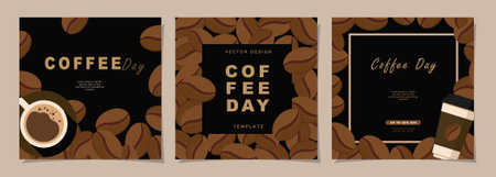 Set of sketch banners with coffee beans and leaves on minimal background for invitations, cards, banner, poster, cover, cafe menu or another template design. vector illustration.のイラスト素材