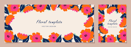 Floral template for poster, card, cover, label, backdrop, background, banner in modern minimalist style and simple summer design templates with flowers and plants.のイラスト素材