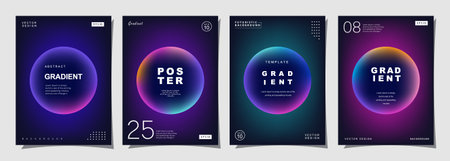 Set of creative covers or posters concept in modern style for corporate identity, branding, social media advertising, promo. Vector design template with dynamic gradients.のイラスト素材