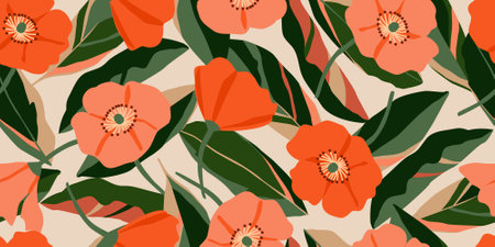 Hand drawn tropical flowers, seamless patterns with floral for fabric, textiles, clothing, wrapping paper, cover, banner, interior decor, abstract backgrounds. vector illustration.のイラスト素材