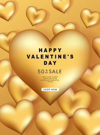 Valentine's day posters. 3d hearts with place for text. Romantic sale banners templates, vouchers or invitation cards. Vector illustration.のイラスト素材