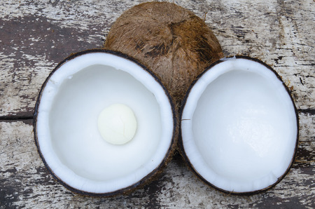 coconut on a wooden background.の写真素材