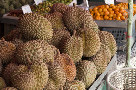 durian fruit on the marketの写真素材