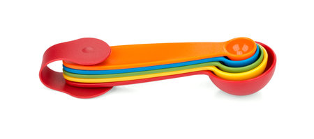 Colorful measuring spoons isolated on whitebackgroundの写真素材