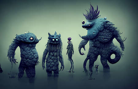CG illustration of monsters with comical designs.の写真素材