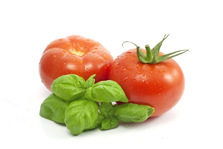 Tomatoes and basilの写真素材
