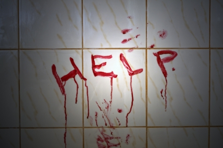 Help bloody inscription in the bathroom 	の写真素材
