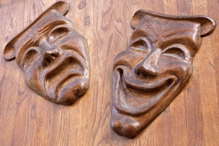 	theater wooden mask background conceptの写真素材