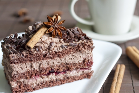 Chocolate cake gingerbread and spicesの写真素材