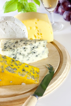 Cheese various assortment on wooden boardsの写真素材