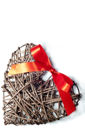 Wicker heart isolated on white background valentines concept の写真素材