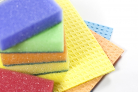 Cleaning tools on white backgroundの写真素材