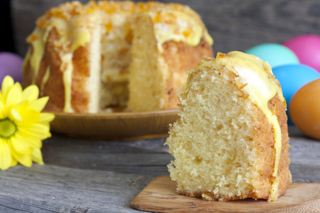 Easter cake on vintage wooden boards
