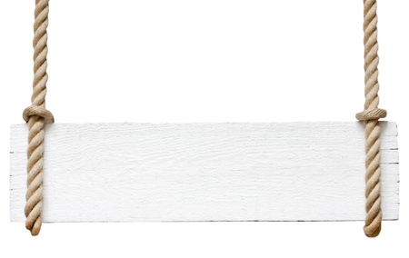 Signboard on the rope isolated on white backgroundの写真素材