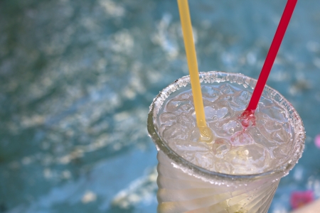 Margarita cocktail with lemon in restaurant outdoor closeupの写真素材