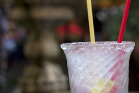 Margarita cocktail with lemon in restaurant outdoor closeupの写真素材