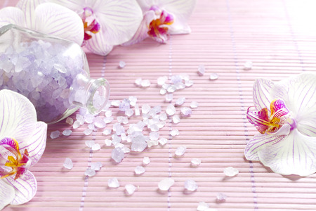 Pink orchids and spa aromatherapy abstract still lifeの写真素材