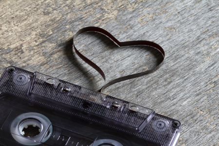 Audio cassette with heart magnetic tape abstract love conceptの写真素材