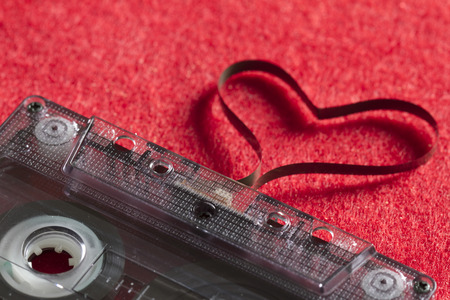 Audio cassette with heart magnetic tape abstract love conceptの写真素材